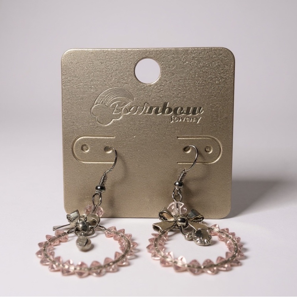 Rainbow Pink and Silver Hoop Earrings